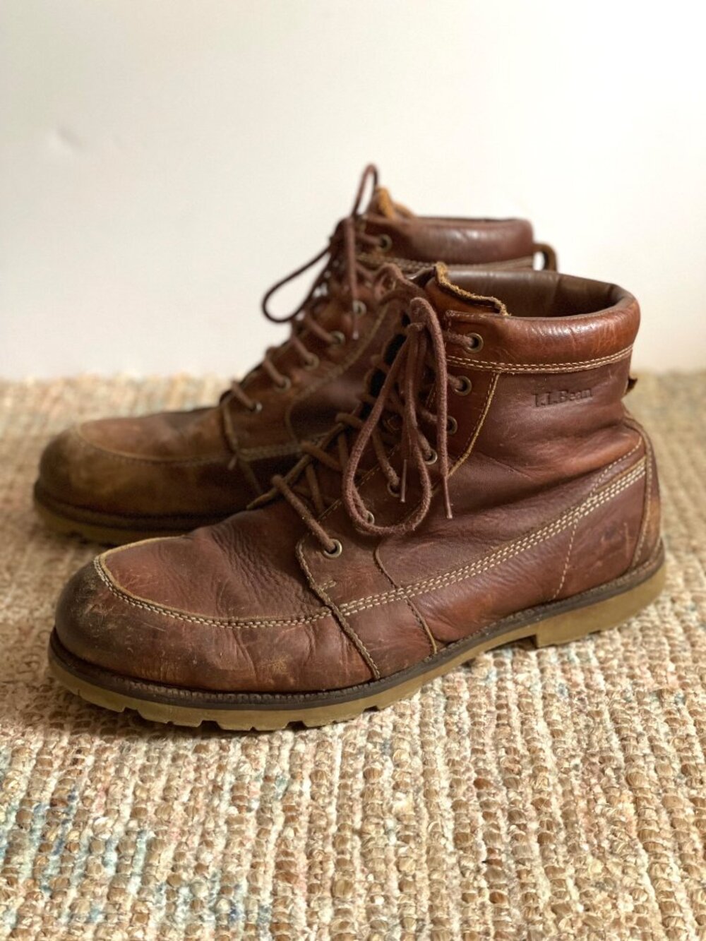 L.L.Bean East Point Waterproof Moc Toe Boots Men’s 13 Brown Leather Distressed